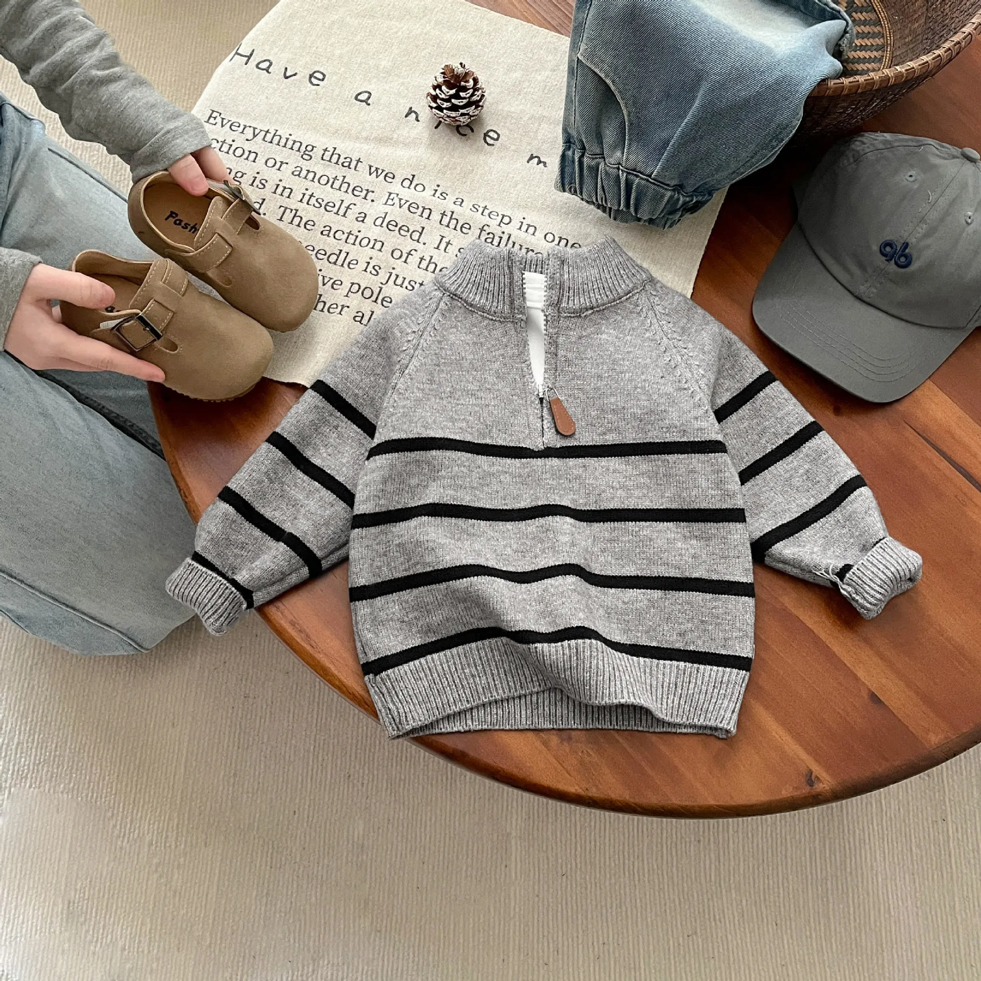 2026 Spring New Baby Long Sleeve Sweater Fashion Boys Striped Knitted Pullover Cotton Infant Casual Knitwear Toddler Clothes
