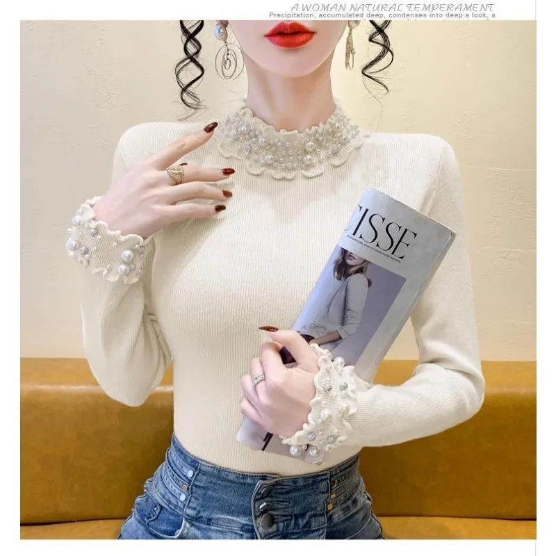 قميص Sweet Fungus Ee نصف الياقة المدورة المحبوك للنساء لخريف وشتاء سترة جديدة بقصة ضيقة #4