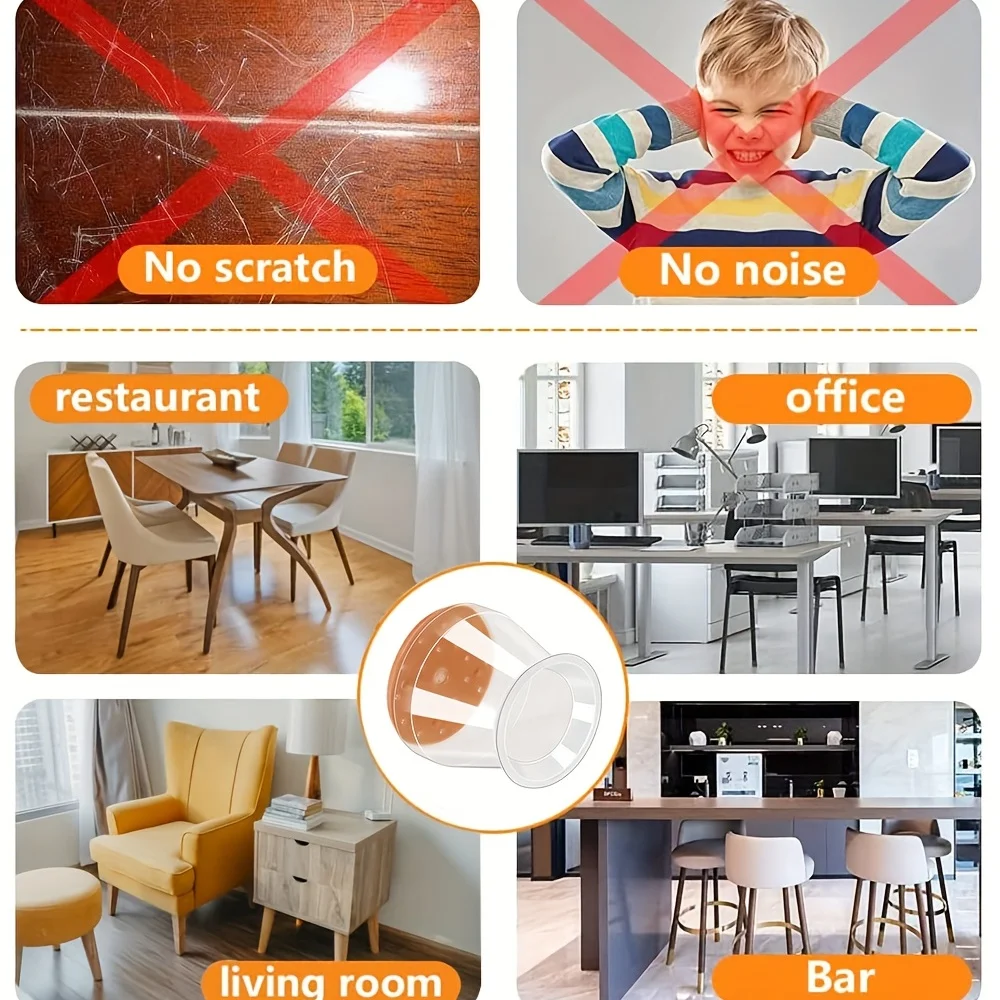 24 قطعة من أغطية أرجل الكرسي المصنوعة من السيليكون الشفاف مع وسادات لباد - واقيات أرضية لتقليل الخدش والضوضاء، سهلة التركيب