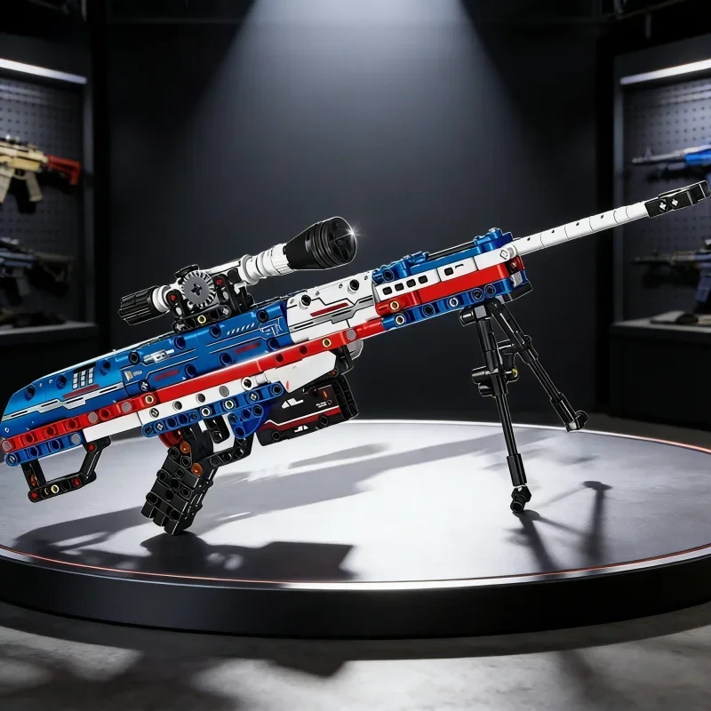 MOC Cannon Heavy Sniper Rifle Building Blocks Set Mechanical Shooting Function Collectible Military Model Kit for Adults Gifts