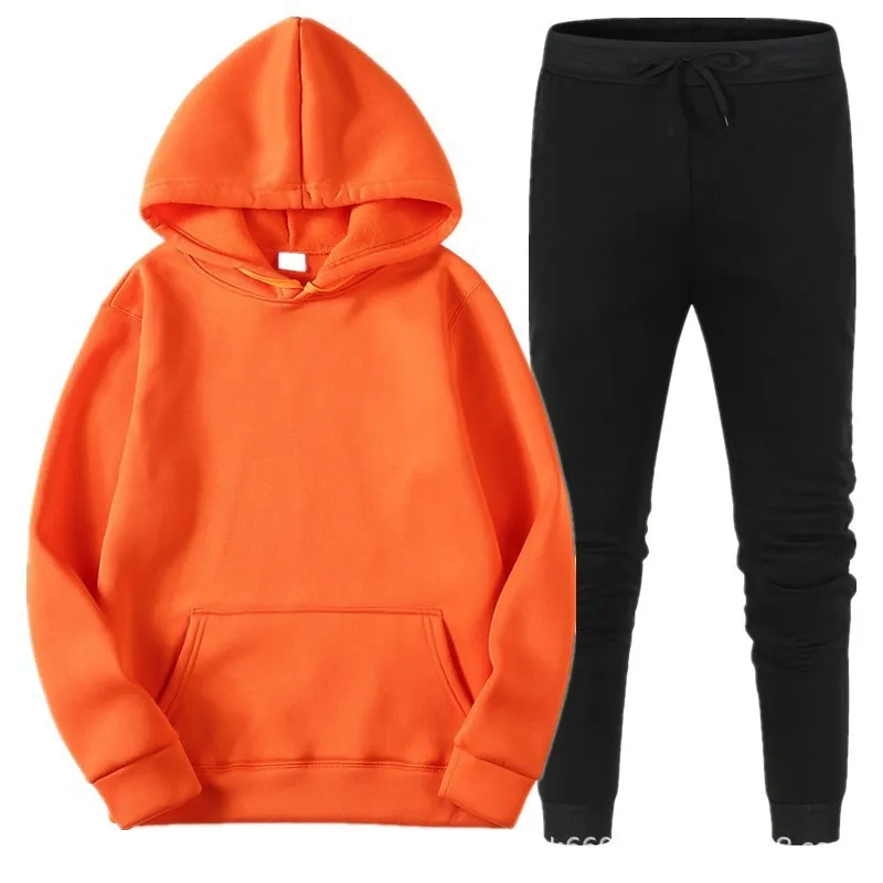 Conjunto de ropa deportiva para hombre y mujer, Sudadera con capucha informal de Color sólido, Jersey grueso y pantalones, traje de Jogging de otoño e invierno, nuevo, 2 piezas