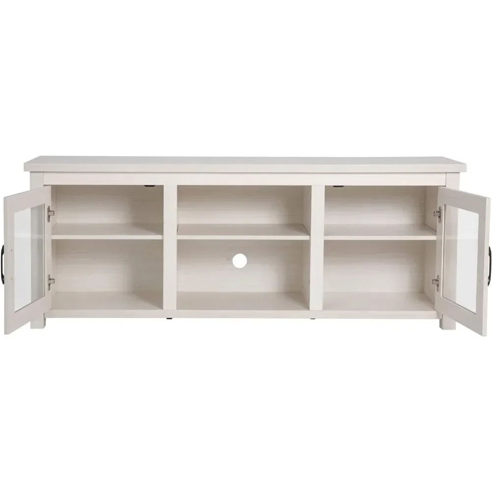 

For Sheffield TV Stand up to 80" TVs - Modern White Wash Finish & Full Glass Doors - 65" Engineered Wood Frame