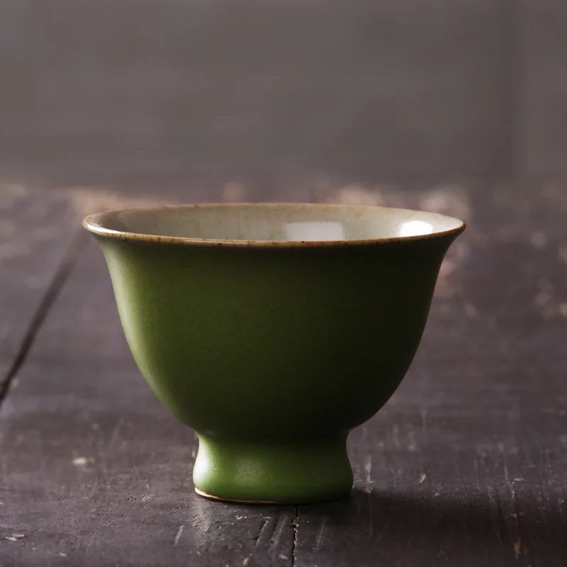 ★Jingdezhen Handmade Fruit Green Bell Cup Vintage Zen Tea Cup Natural Gracked Glaze Tea Cup Wholesale Shop