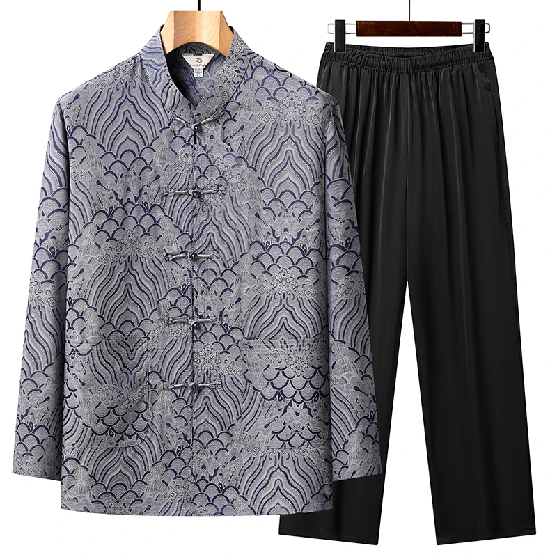New Men's Chinese Traditional Clothing Jacquard Kung Fu Tai Chi Hanfu Long Sleeve Set Chinese Style Outfit - view 3