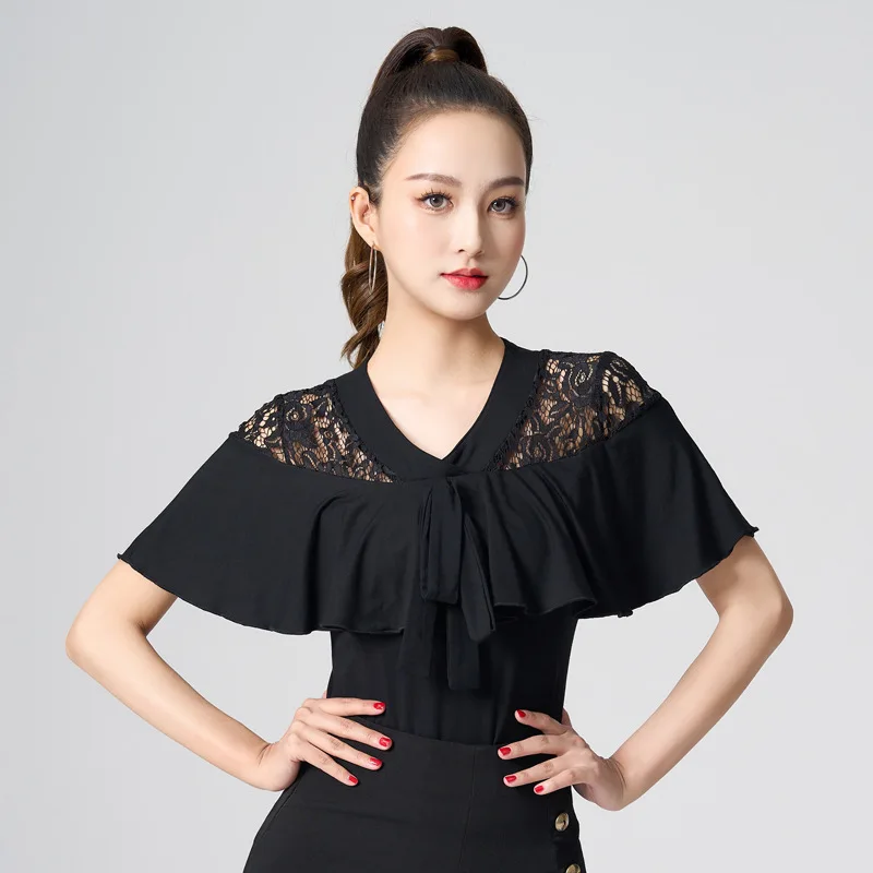 

Latin Dance Top Women New Modern Dance V-Neck Short Sleeve Dance Practice Clothes National Standard Social Dance Wear