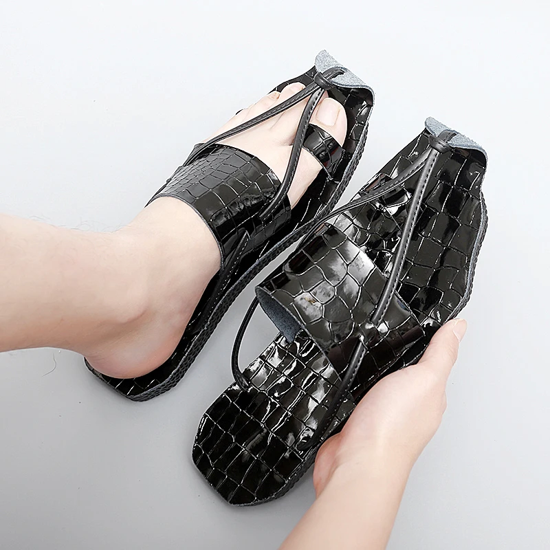 صيف جديد الرجال المصارعين التمساح نمط جلد طبيعي أحذية غير رسمية تنفس الصنادل الشاطئ النعال في الهواء الطلق #2