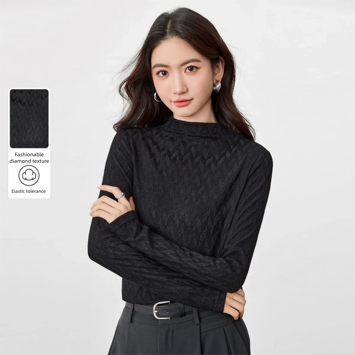 

SENTUBILA, черная рубашка-половер, осень 2024, базовые топы, облегающая трикотажная блузка для женщин, трикотажная одежда с длинными рукавами 153SF2678