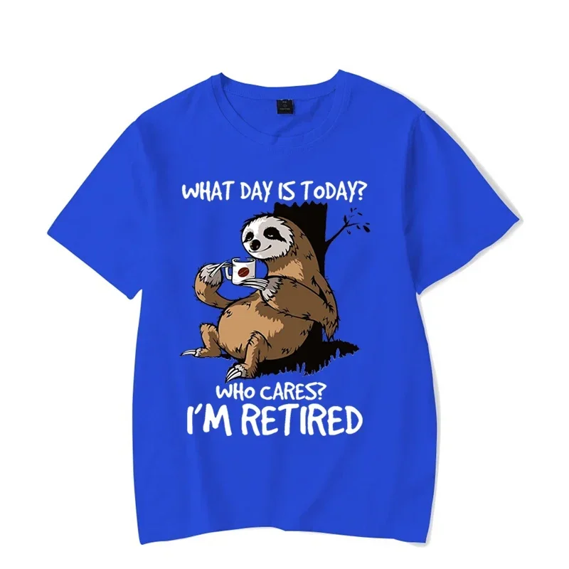 2023 Men's T-shirt  Sloth Who Cares I'm Retired Graphic Tee Shirt Man Short Sleeve Tshirt Cartoon Sloth Top Tees Homme Camiseta