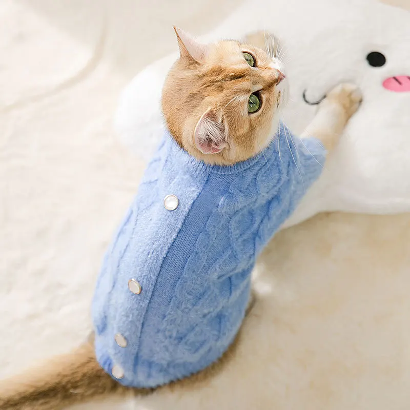 New Pet Clothes Fleece Knitted Cardigan Cat Warm Jacket Two Legged Dog Twist Wool Clothes Designer Dog Clothes Dog Sweater