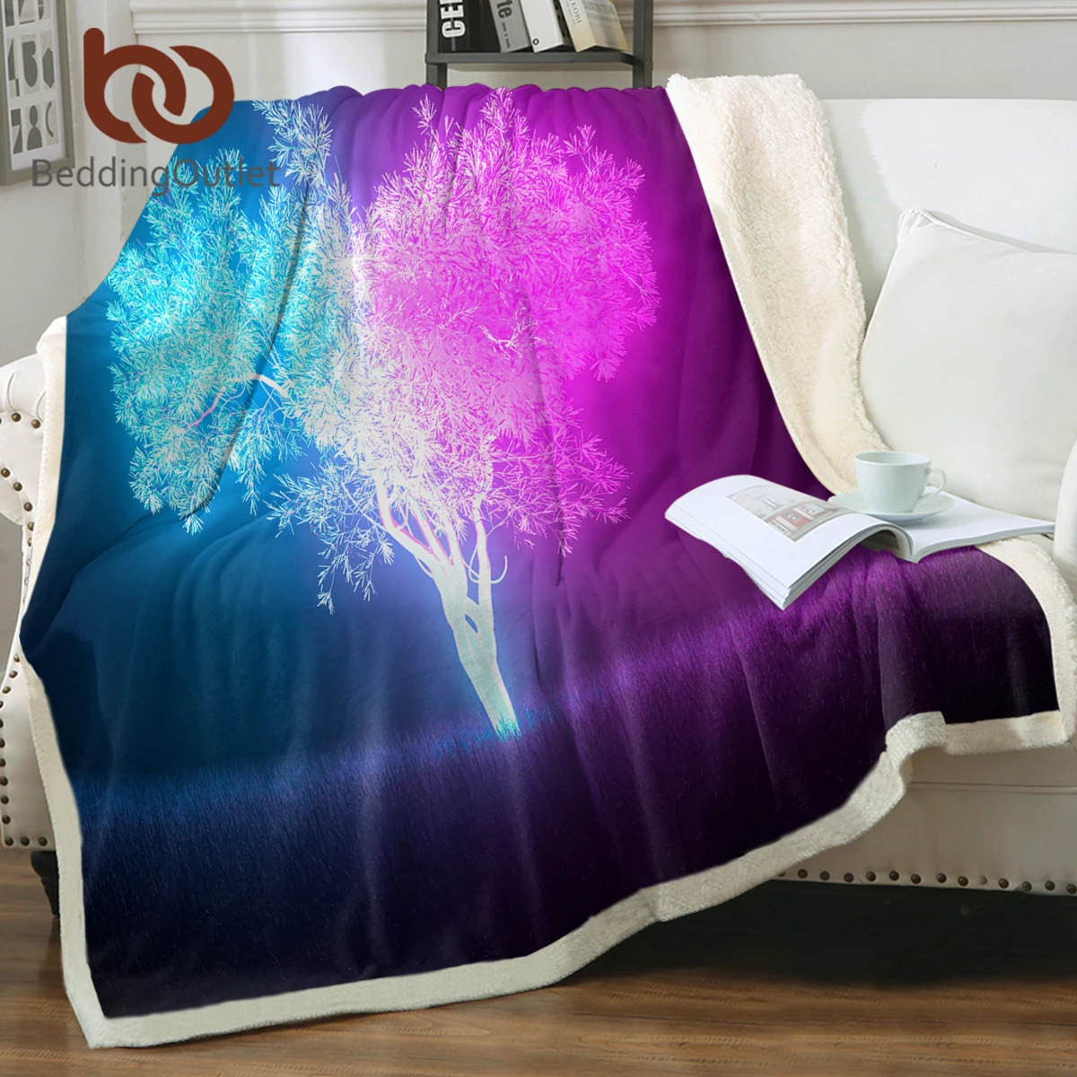 

BeddingOutlet Bed Blanket Sherpa Fleece Bedding Bright Tree Mushroom for Children and Adults Bedroom Hotels