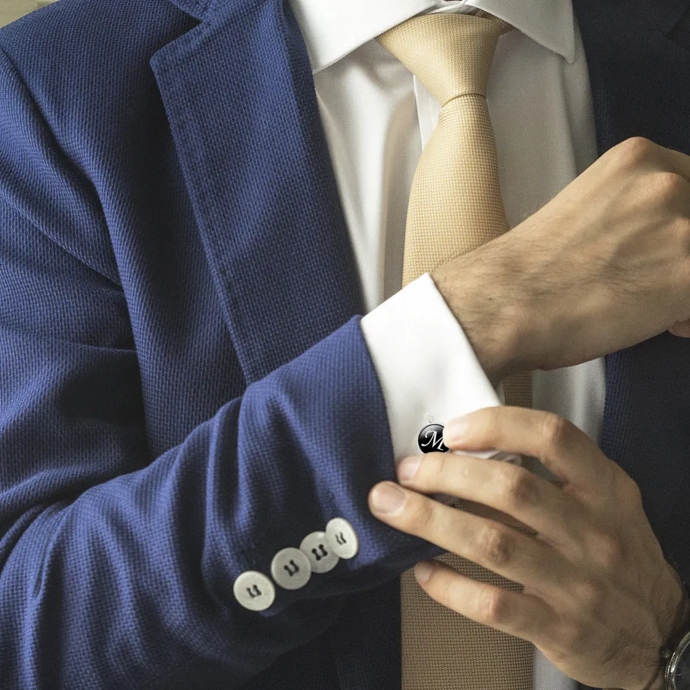 Glass Cuff-Link Sleeve Button Round M Letter Electroplated Copper Collar Button Lightweight Men Gift Sleeve Cuff-Link
