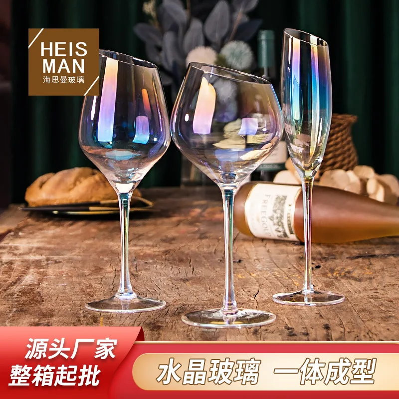 Withered Light luxury ion plated slanted mouth red wine glass, crystal high footed glass glass, bar KTV dazzling foreign wine gl