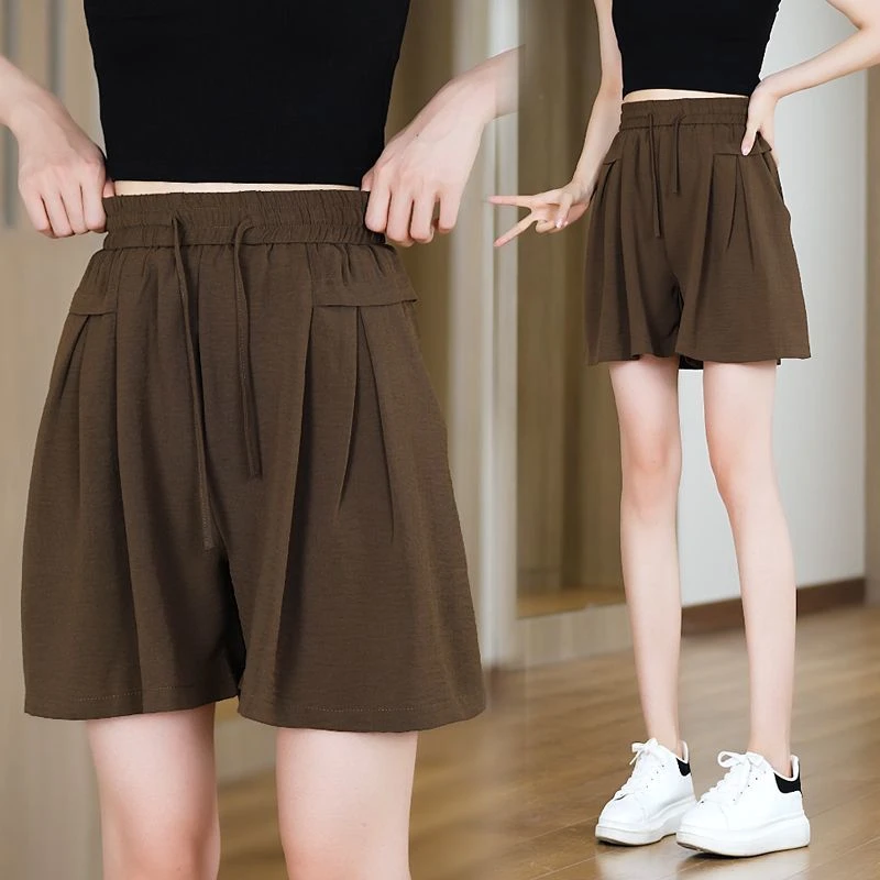 Women's High Waist Ice Silk Short Pants Summer New Style Casual Thin Wide Leg Pants Draping Sensation Skirt Casual Trousers