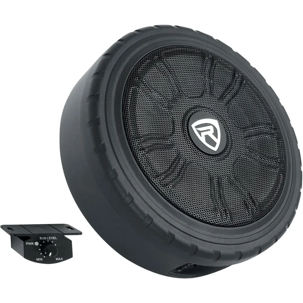 

Wheel of BASS 8" 500W Powered Car Subwoofer, 4 Ohm, Slim Design, Easy Install, Remote Bass Knob, for Trucks and Cars
