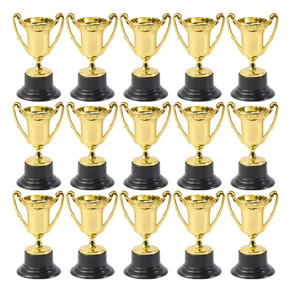 30pcs Golden Mini Award Trophy Plastic Reward Prizes Decor Trophies Toys