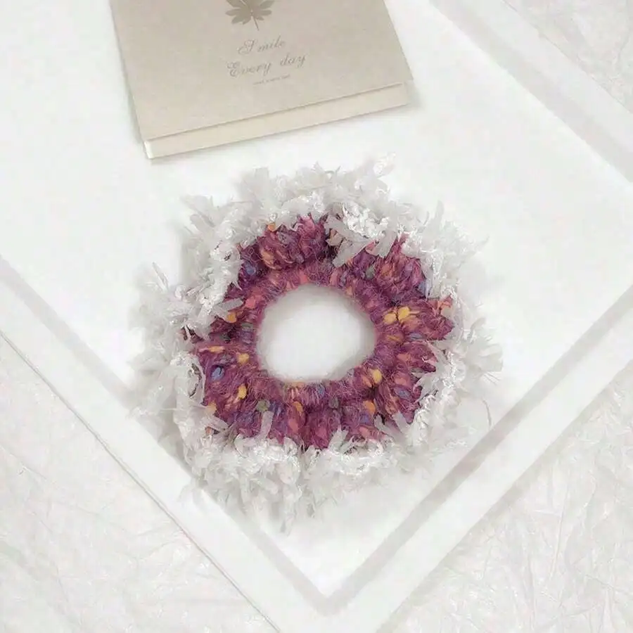 

1pc New Candy Bean Mixed Thread Handmade Crocheted Scrunchie Sweet Color-Contrast Atmosphere Hair Tie