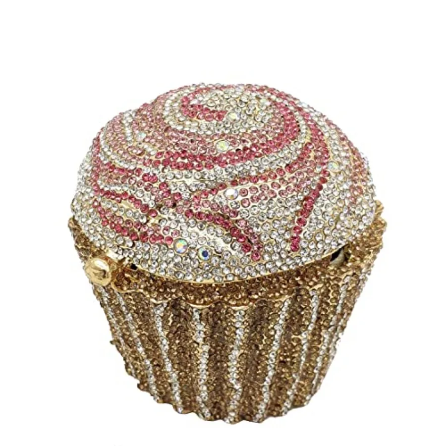 DJBM Cute Cupcake Rhinestone Clutch Diamond Crystal Purse Evening Bags for Women Party Wedding Cocktail Prom