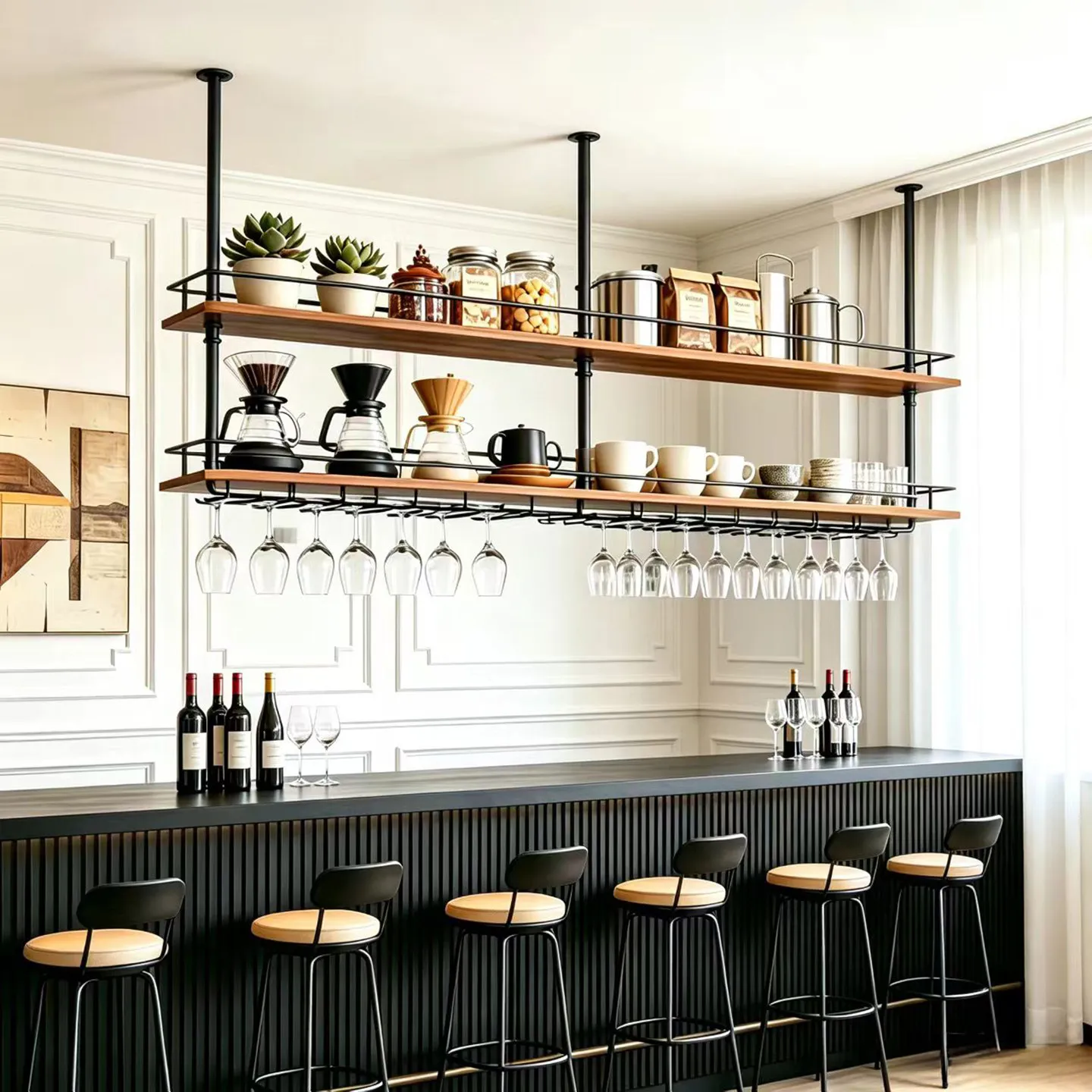 Wine rack hanging cabinet bar counter rack dining room shelf wine cabinet wine display rack wrought iron