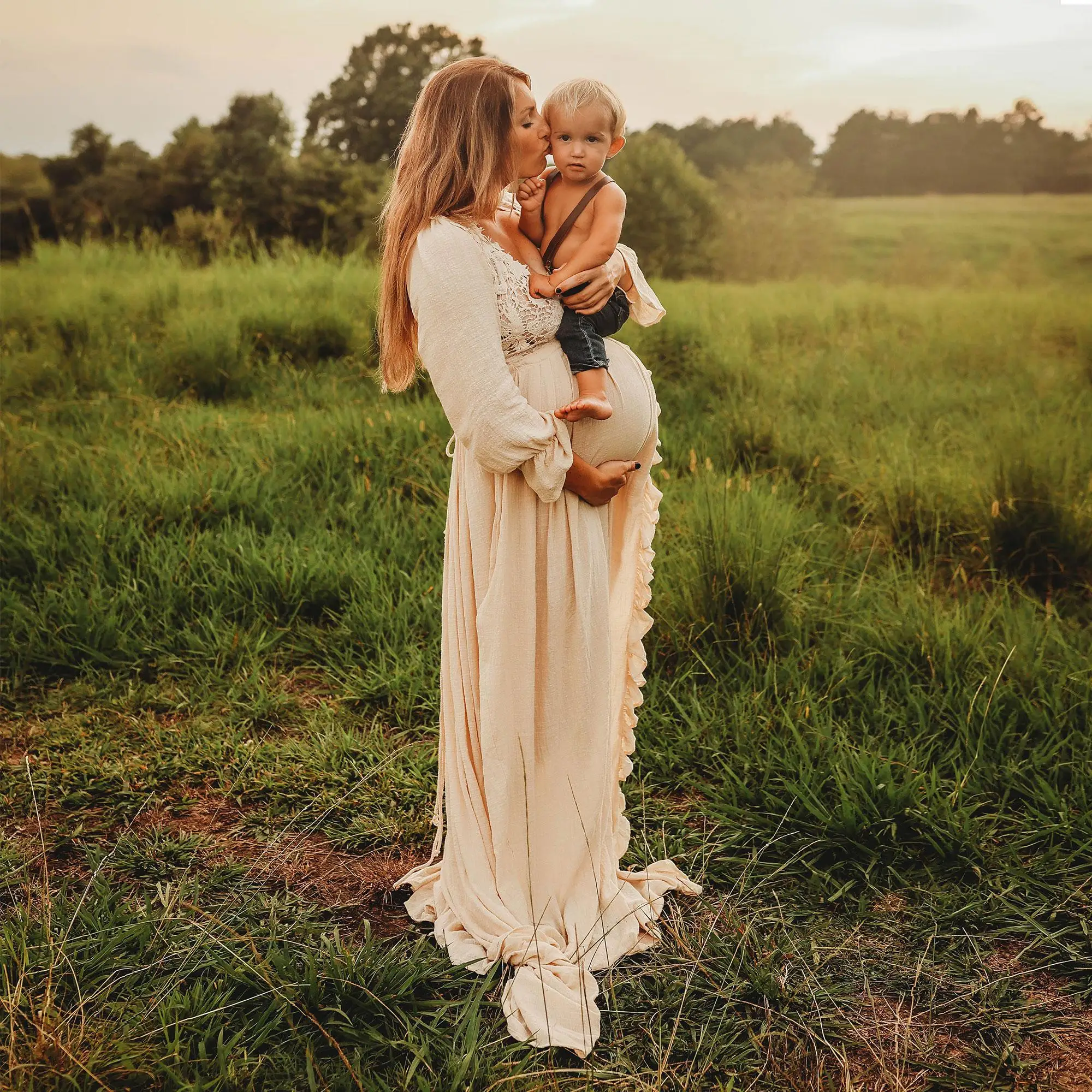 Don&Judy Pregnant Woman Dress Baby Shower Front Slit Sexy Gown Clothing For Pregnancy Lady Photography