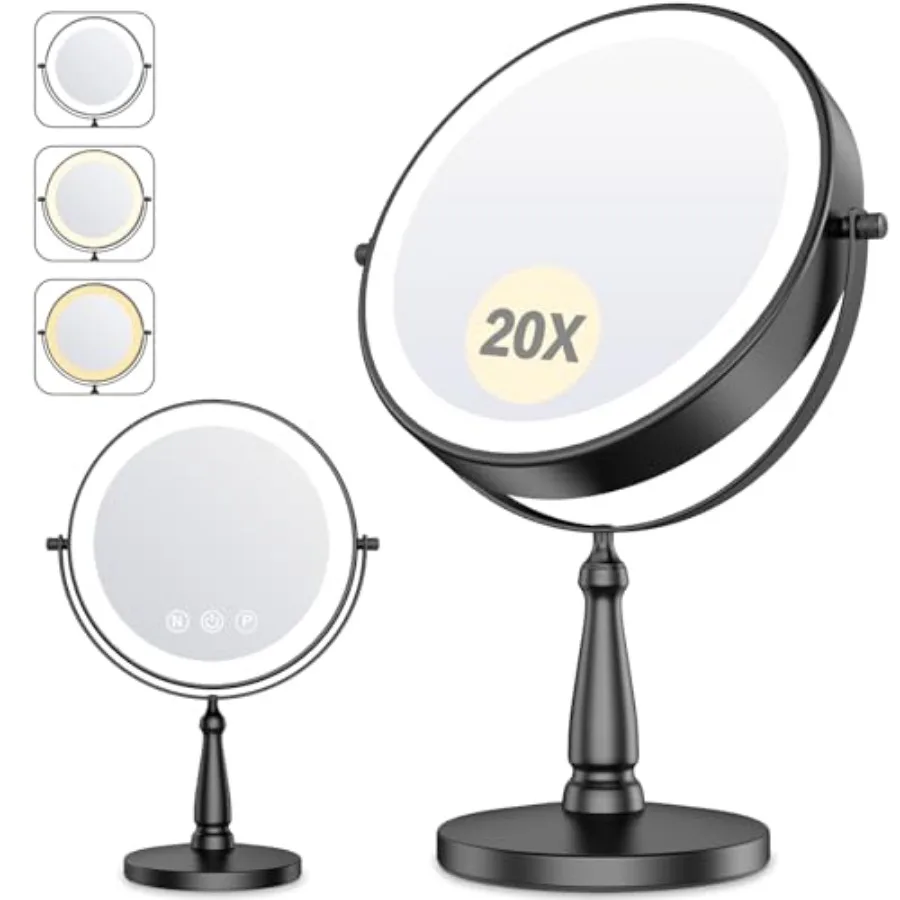 

Makeup Mirror with Lights, 20X Magnifying Mirror with Light for Women, 5000 mAh Vanity Mirror with Lights and 3 Colors, 2-Sided