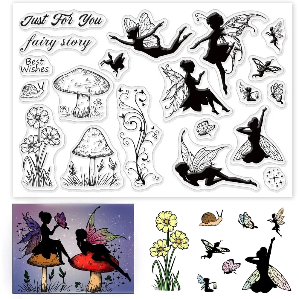 Fairy Pattern Clear Stamps Scrapbook Flower Mushroom Silicone Rubber Stamp Film Frame Transparent Seal Stamps Making Kit