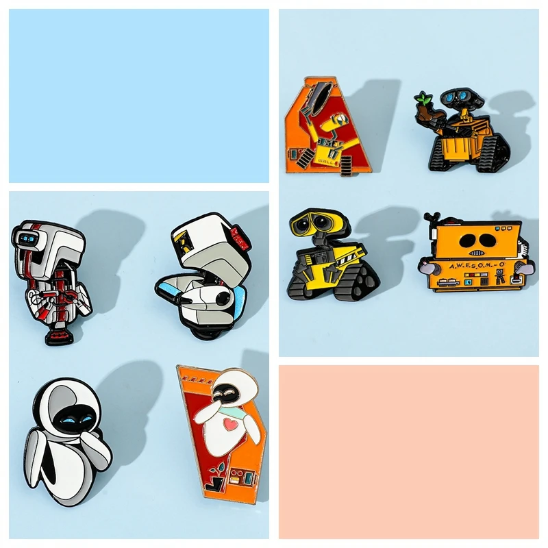 Disney cartoon character walle metal badges,EVE robot mobilization pin backpacks accessories Lapel pins adornment Holiday gifts