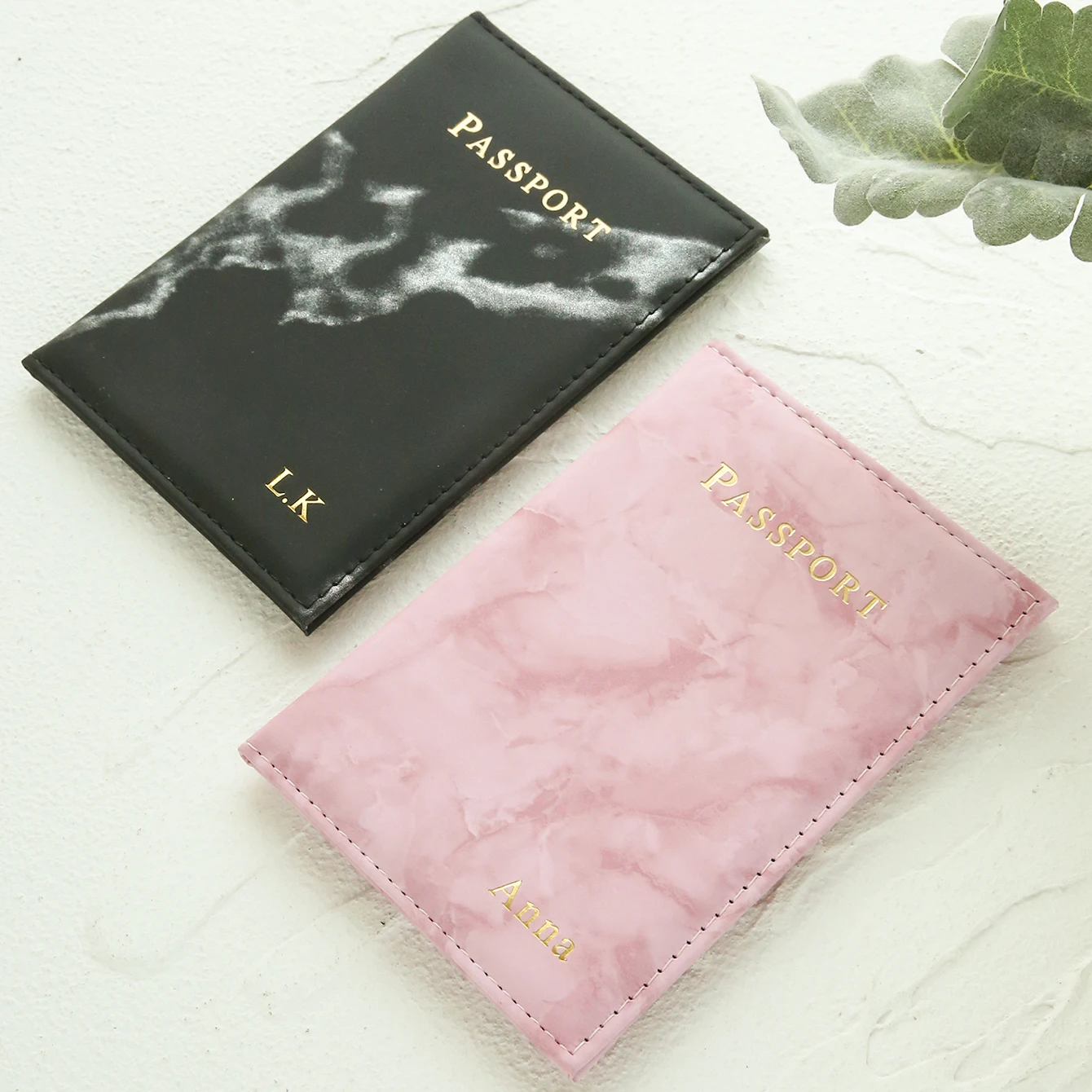 2PCS Custom Couple Passport Holder Set Hot Stamping Name Passport Holder Chic Marble Pattern Passport Cover Travel Accessories view 5