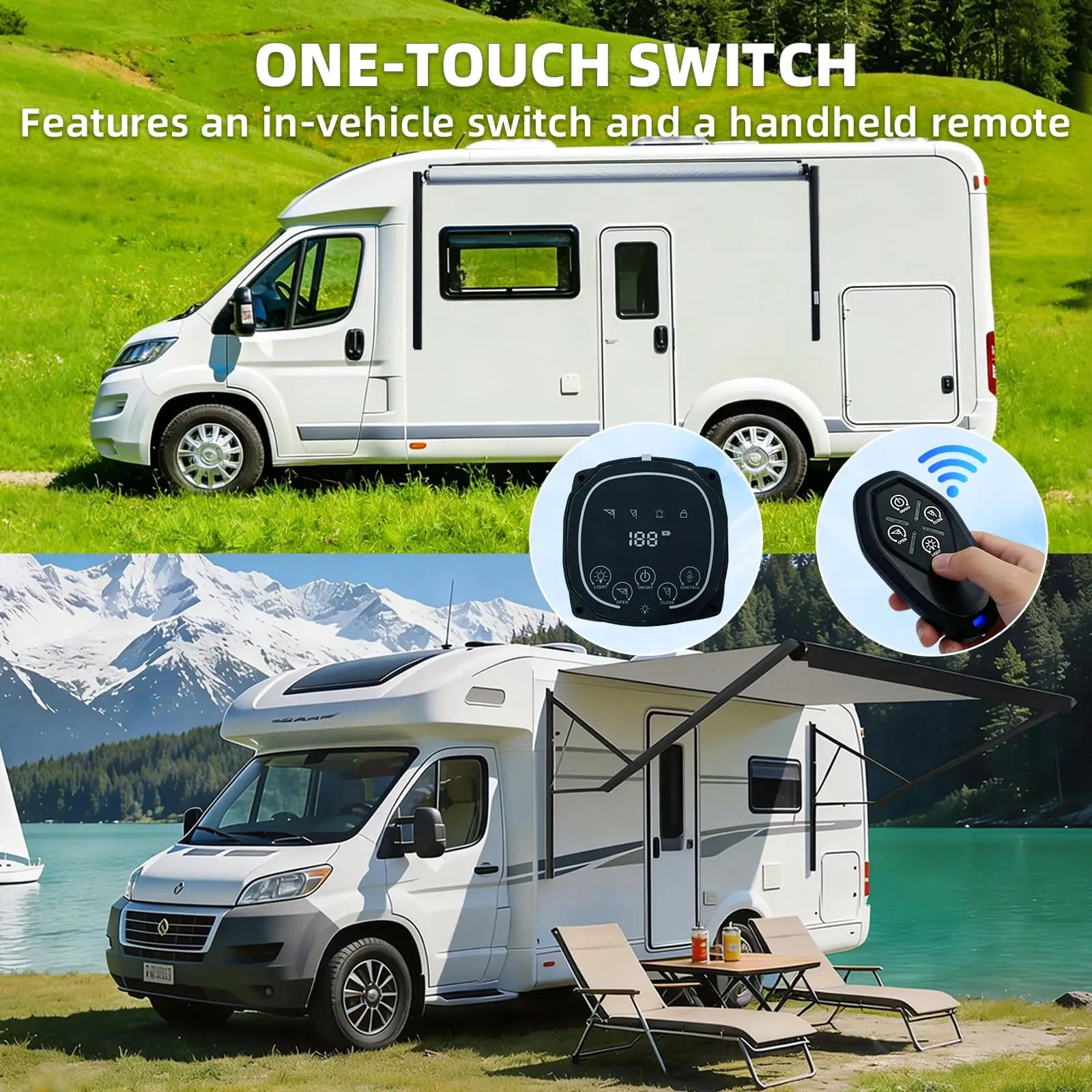 10FT Electric RV Awning with Motor & Manual Crank, Retractable Camper Awning for RVs, Trailers, 5th Wheels &