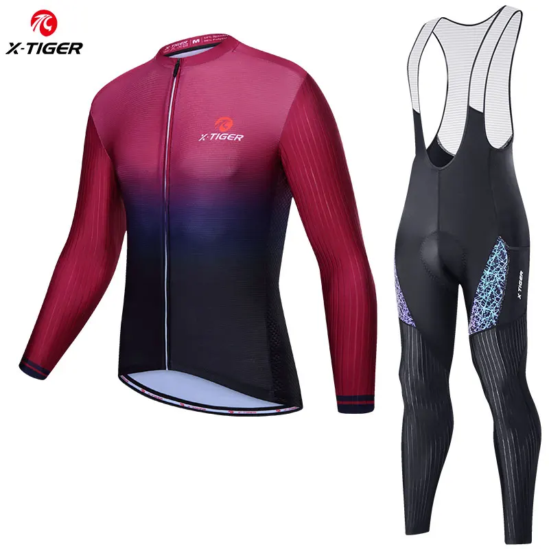 X-TIGER Cycling Jersey Set Autumn Riding Long Sleeves Clothing Men's Cycling Set Breathable Bike Suit Racing Bicycle Sportswear