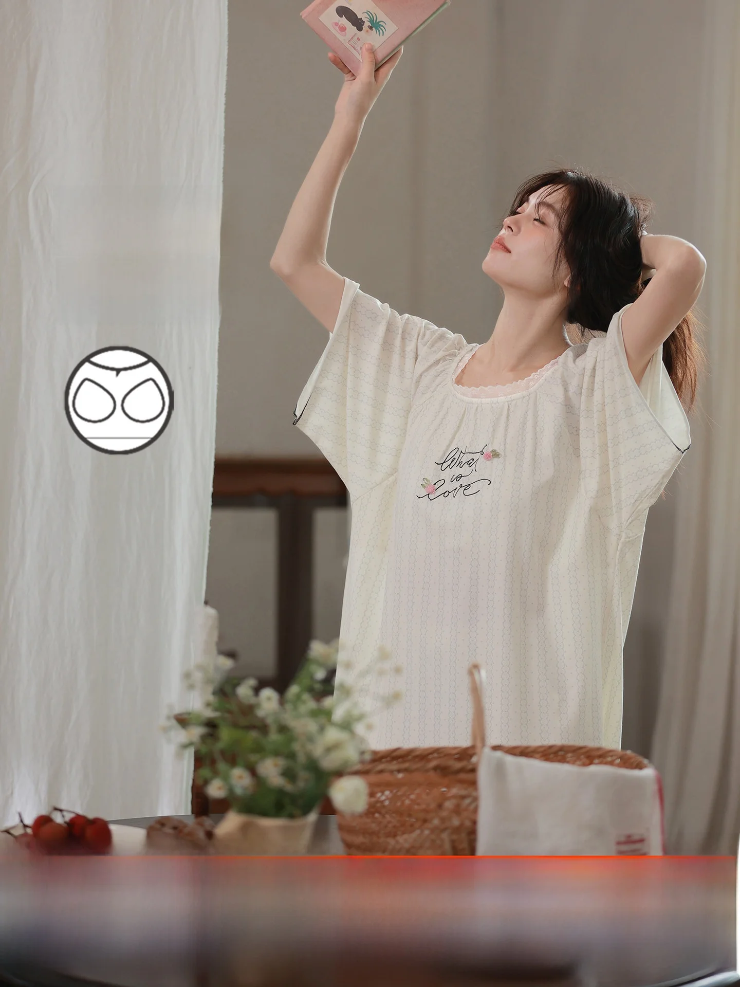 mrs-si-li-sleepwear-women's-short-sleeve-modal-cotton-nightgown-with-chest-pad-cool-sensation-sweet-korean-style-home-clothes