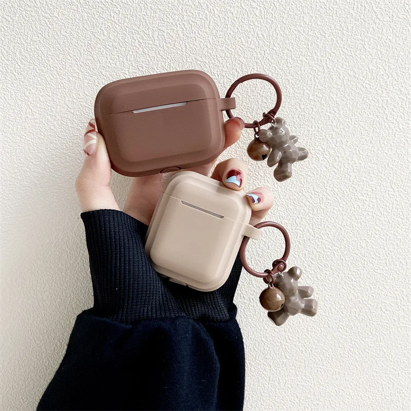 Fashion Khaki Case For Apple Airpods Pro Case Soft Silicone Earphone Cover For Airpods 3 2 1 Cases With Bear Keychain