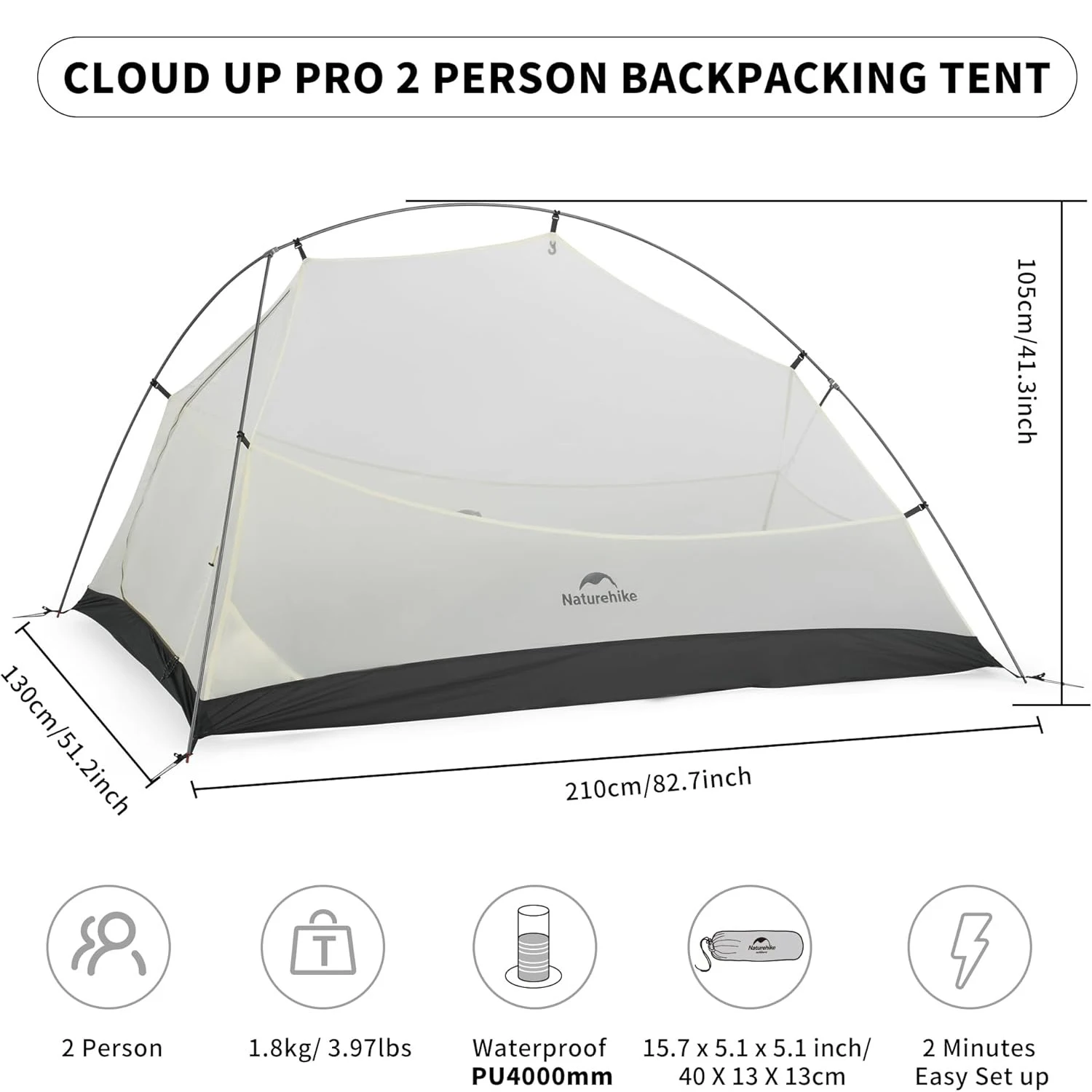 Outdoor Camping Tent Ultralight Waterproof Free Standing Hiking Backpacking Tent Naturehike Cloud Up Pro 1 2 3 Person Tent