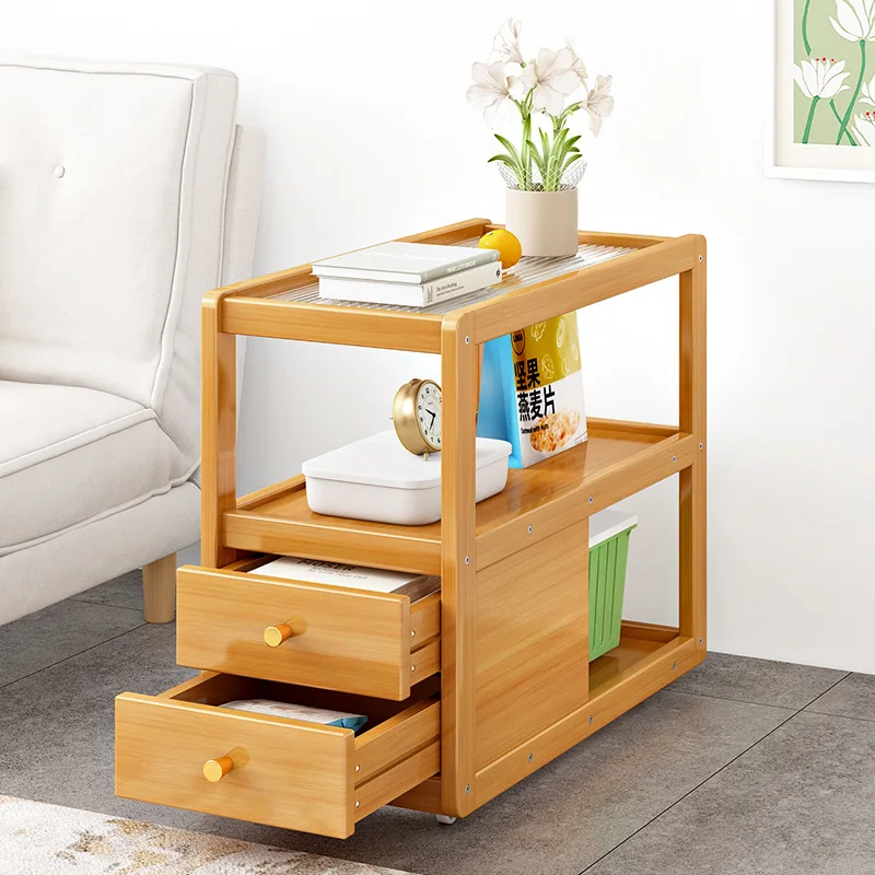 Modern simple household very narrow belt pumping solid wood bedroom small bedside table shelf bedroom coffee sofa edge