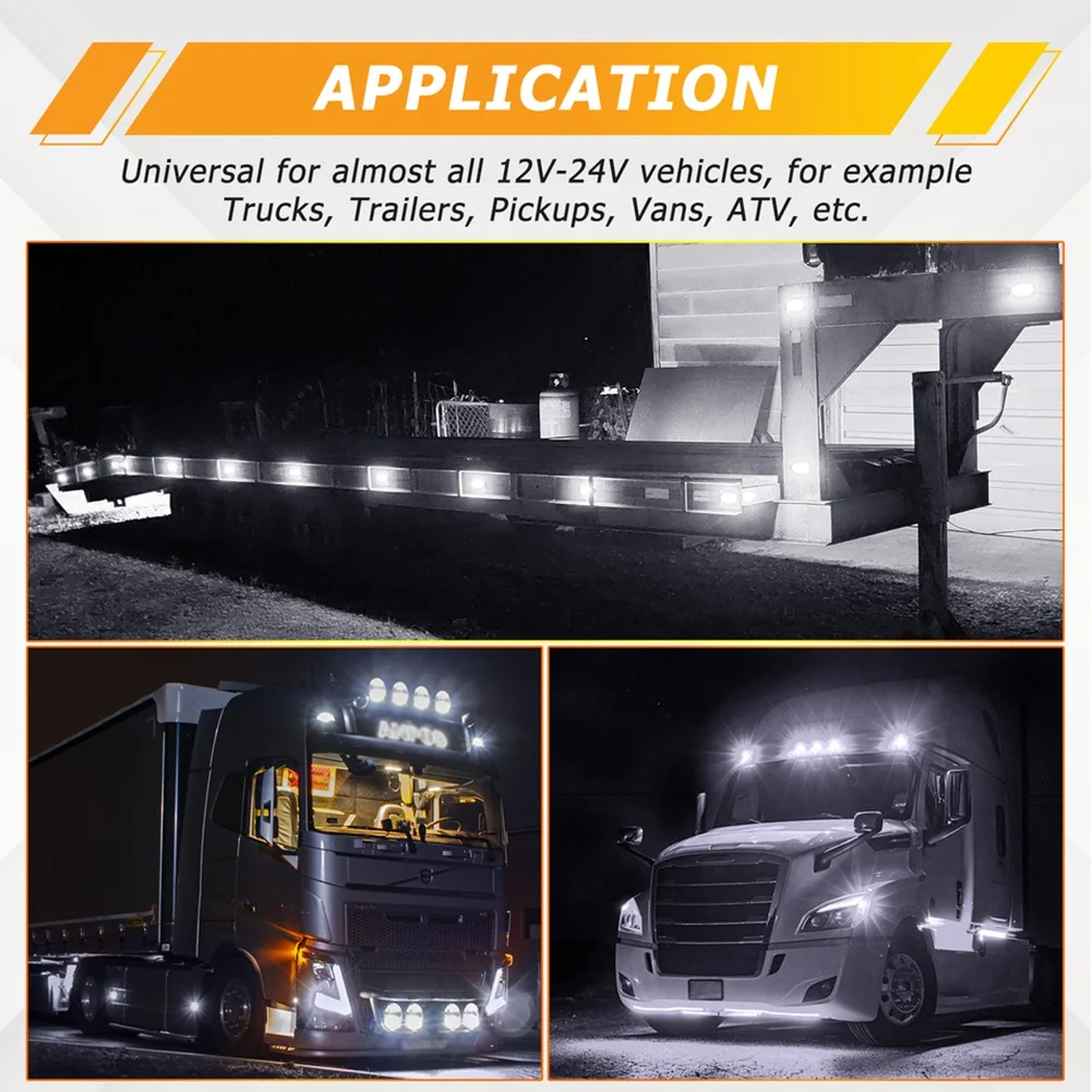 Compatible 4pcs LED Side Marker Light 12V 24V Signal Indicator White Light for Truck Trailer Caravan