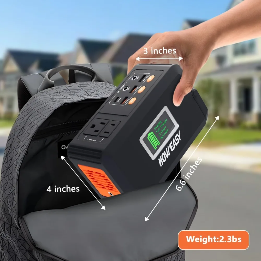 مولد طاقة شمسية محمول بقدرة 88 وات في الساعة مع بطارية ليثيوم، ومخرج تيار متردد 110 فولت، وطاقة ذروة 150 وات، ومنافذ تيار مستمر/USB، وإضاءة LED