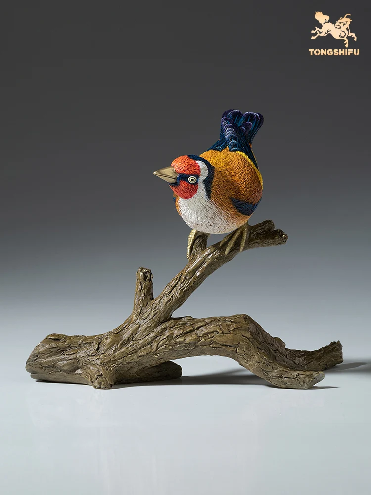 Copper Handicraft Animal Figurines Red Crowned Golden Winged Sparrow Statue Brass Animal Sculpture Bird Ornament Home Decor Gift