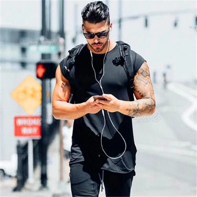 Brand clothing fitness t shirt men fashion extend long tshirt summer gym short sleeve t-shirt cotton bodybuilding Slim fit tops