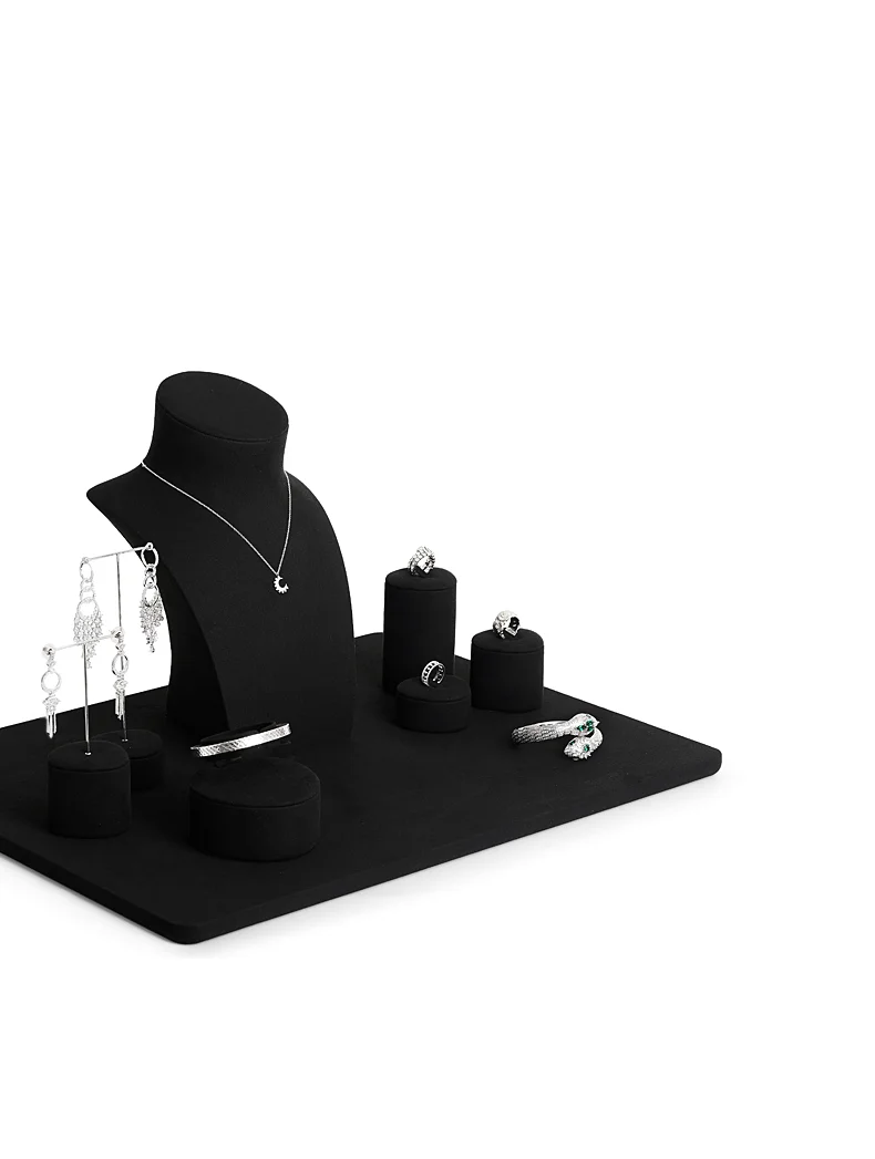 Oirlv Schwarzes Samt-Schmuckdisplay-Set: Halskettenbüste, Ringhalter, Ohrringständer, Armreif-Präsentationsständer für den Einzelhandel – Detail 2