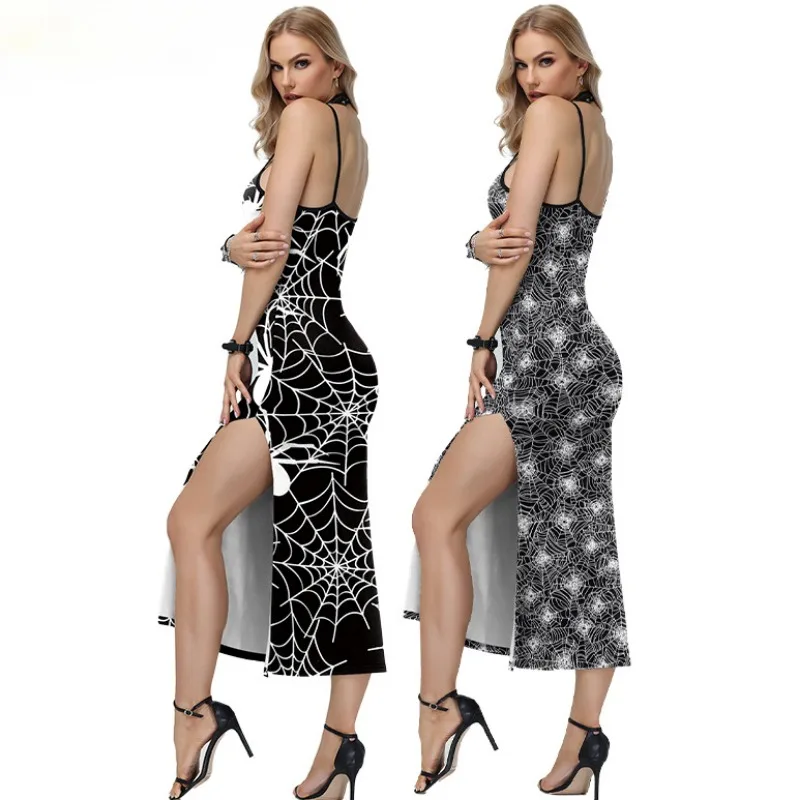 Sexy Women's High High Split Bodycon Backless Sleeveless Long Dress Grunge Punk Dress Vintage Backless Vestidos Robes