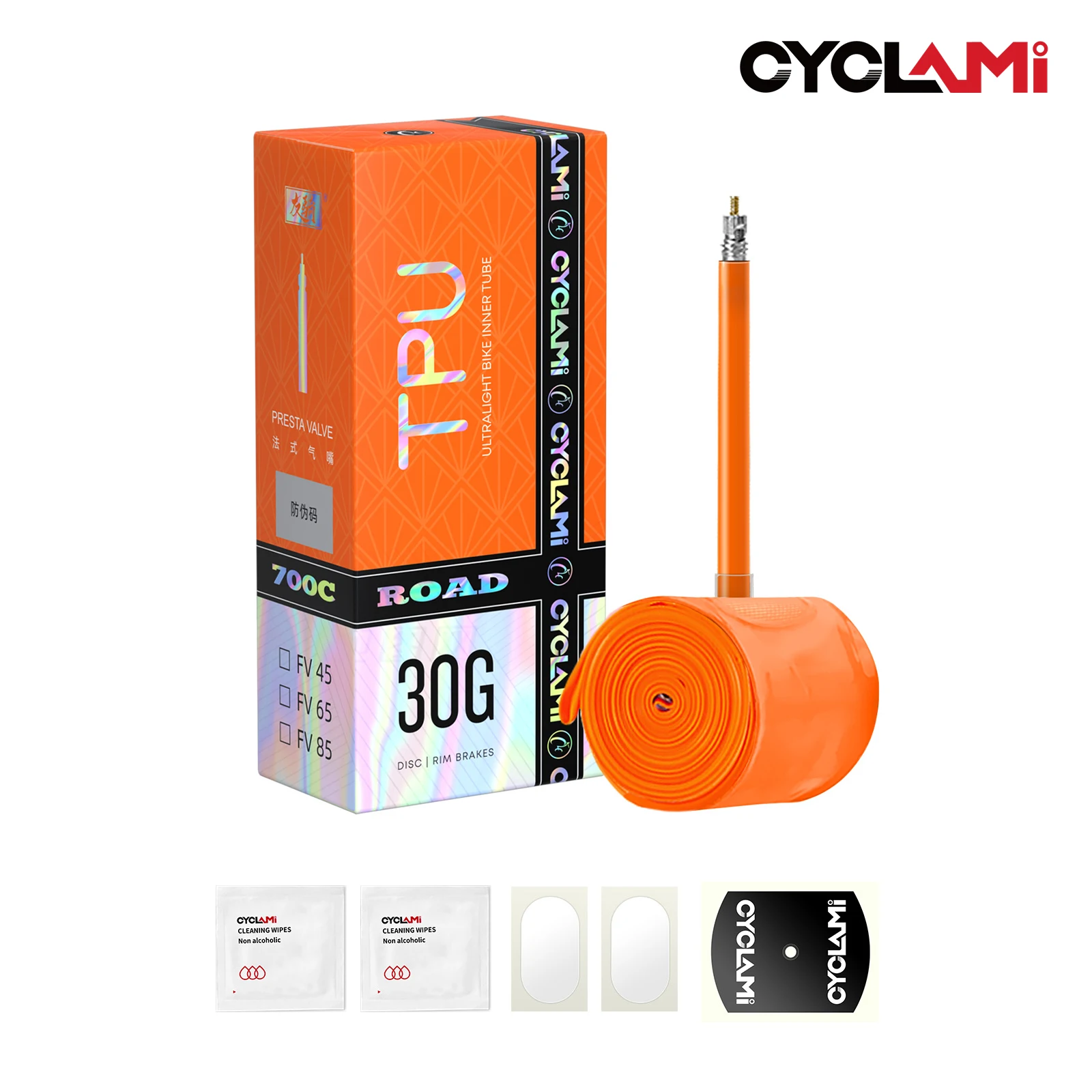 Chambre à air de vélo CYCLAMI légère, valve Presta française 45 65 85, orange, TPU, pour pneu de vélo de route 700C 700 x 18 23 25 28 30 32C