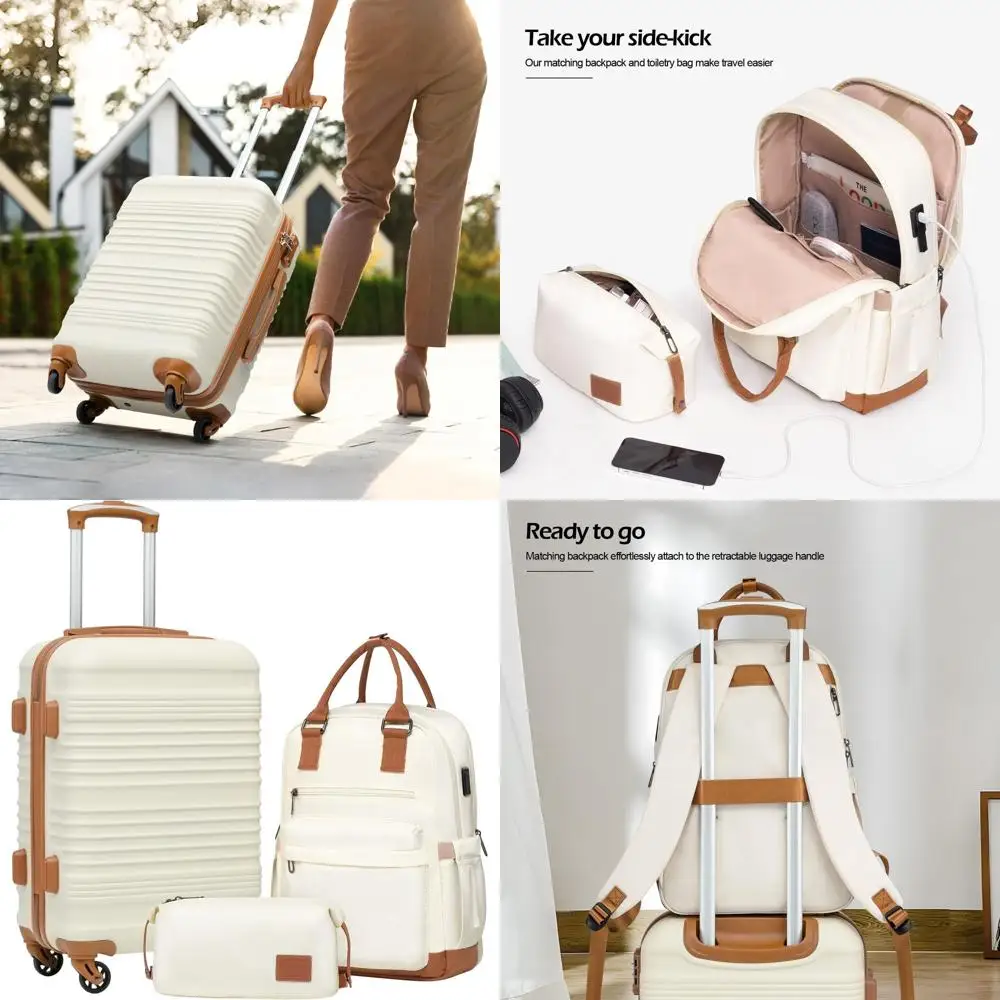 

Набор чемоданов Coolife Hardside Spinner из 3 предметов с замком TSA, белый (20/24/28)