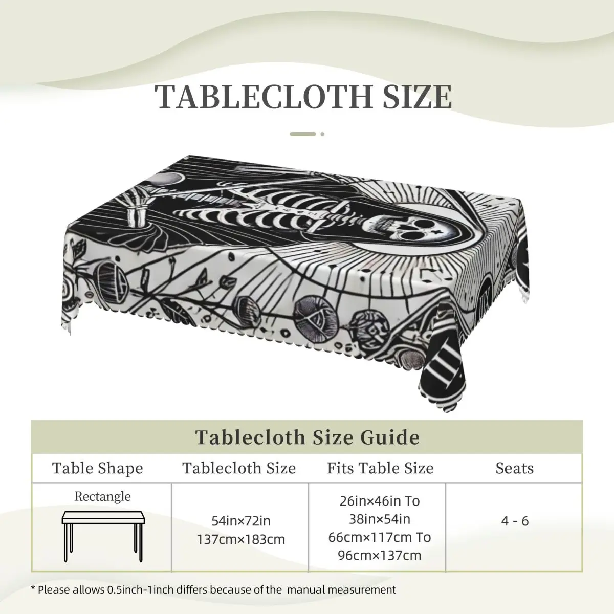 Death Tarot Card Halloween Skull Reaper Custom Rectangular Tablecloth Waterproof Table Cover for Dining Events Table Cloth