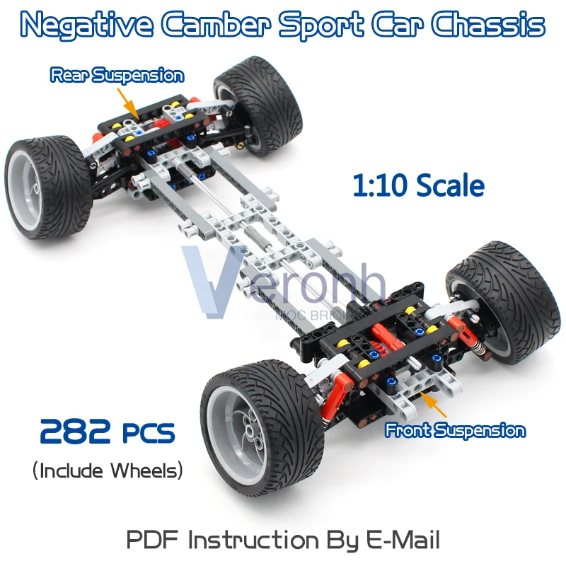 Negativo Camber Technical Sport Car Chassis bulidng Blocks Kit Double Wishbone Diff Gear Suspension AWD Vehicles MOC Bricks Toy