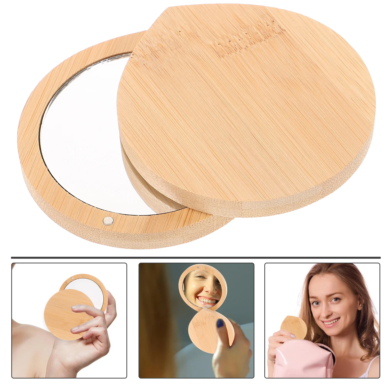 

Bamboo Handheld Compact Small Compact Mirror Mini Travel Purse Size Lightweight Durable Makeup Mirror Portable Pocket