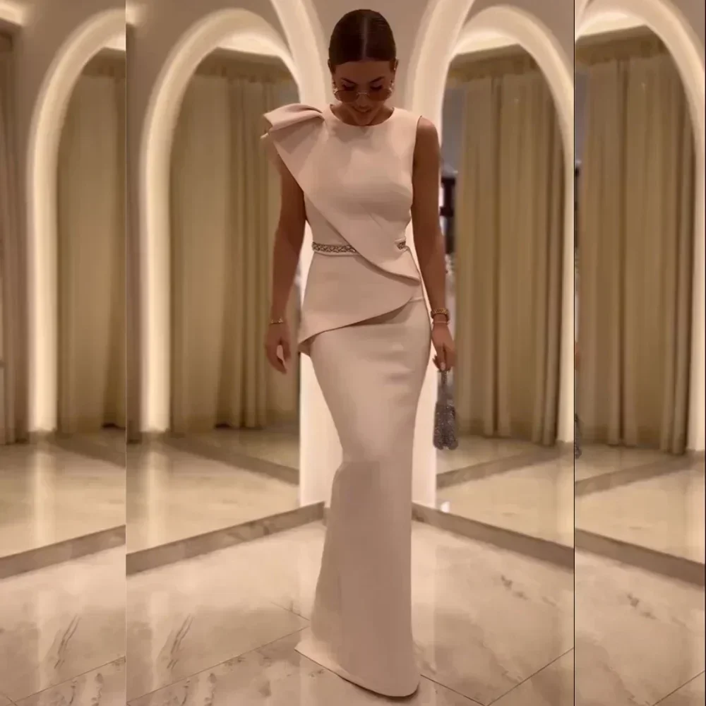 

Retro Jersey Pleat Column Scoop Neck Long Dress Homecoming Dresses Classic Exquisite High Quality Prom Party Gowns Customized