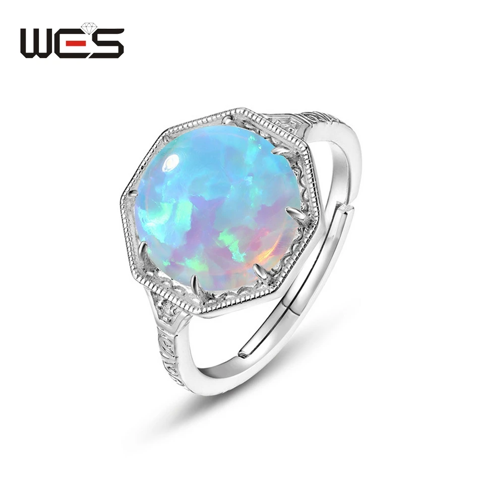 WES 925 Sterling Silver Open Rings For Women Lab Created Opal 10*10mm Wedding Birthday Gifts With Box Luxury Jewelry Wholesale