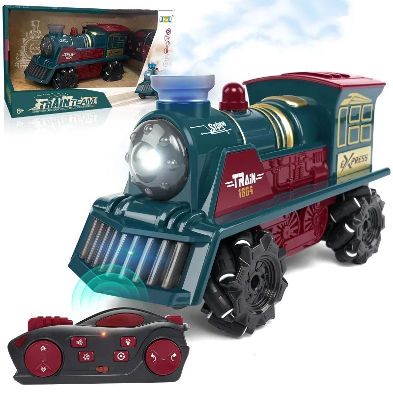 Brinquedo de trem de carro para crianças, rodas universais flexíveis, brinquedos de trem dublê legal com 15-20 minutos, simulação de tempo de jogo, rugido, vapor