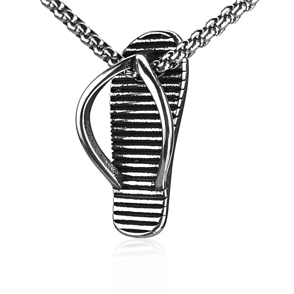 

Flip Flops Shape Necklace Charm With Summer Tag Stainless Steel Pendant Necklace Women Beach Jewelry