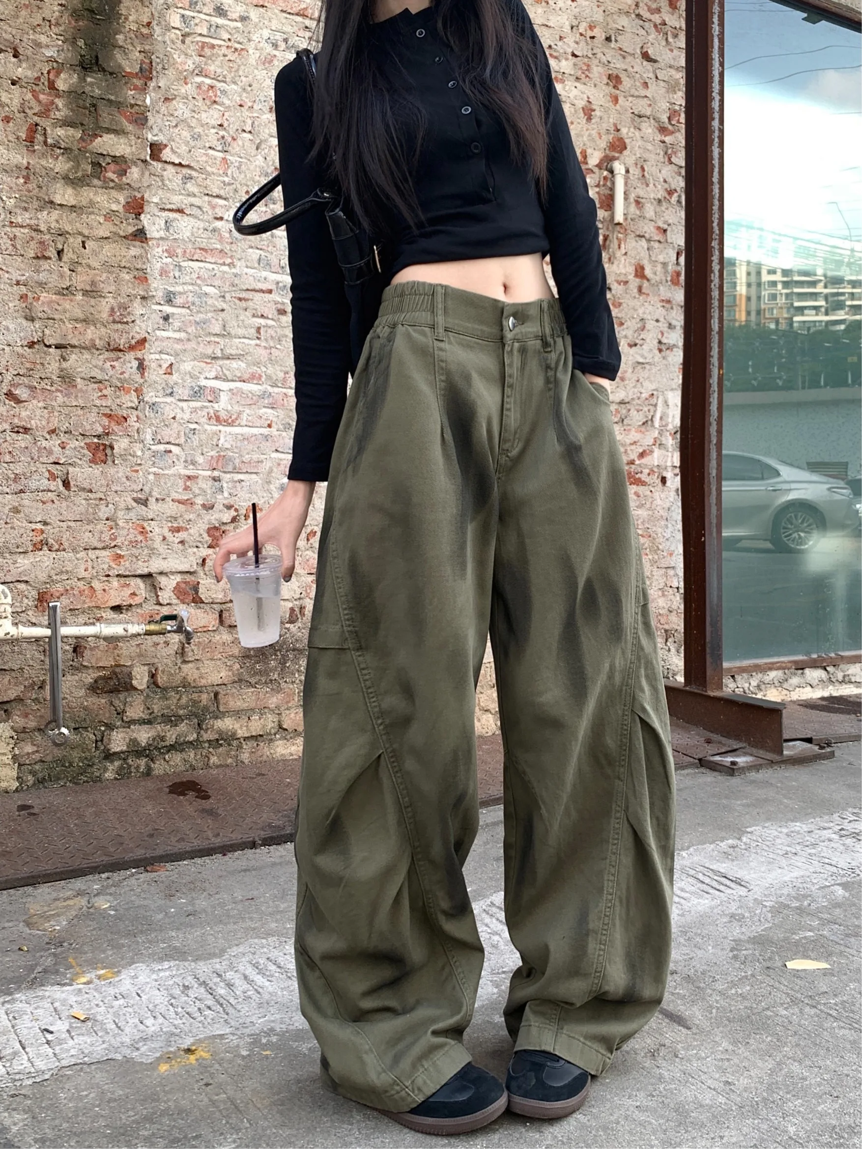 

Retro Dyed Pleated Knife Utili Pants Women Summer 2025 New Loose Fit High Waist Trousers Casual Waed Denim Jeans
