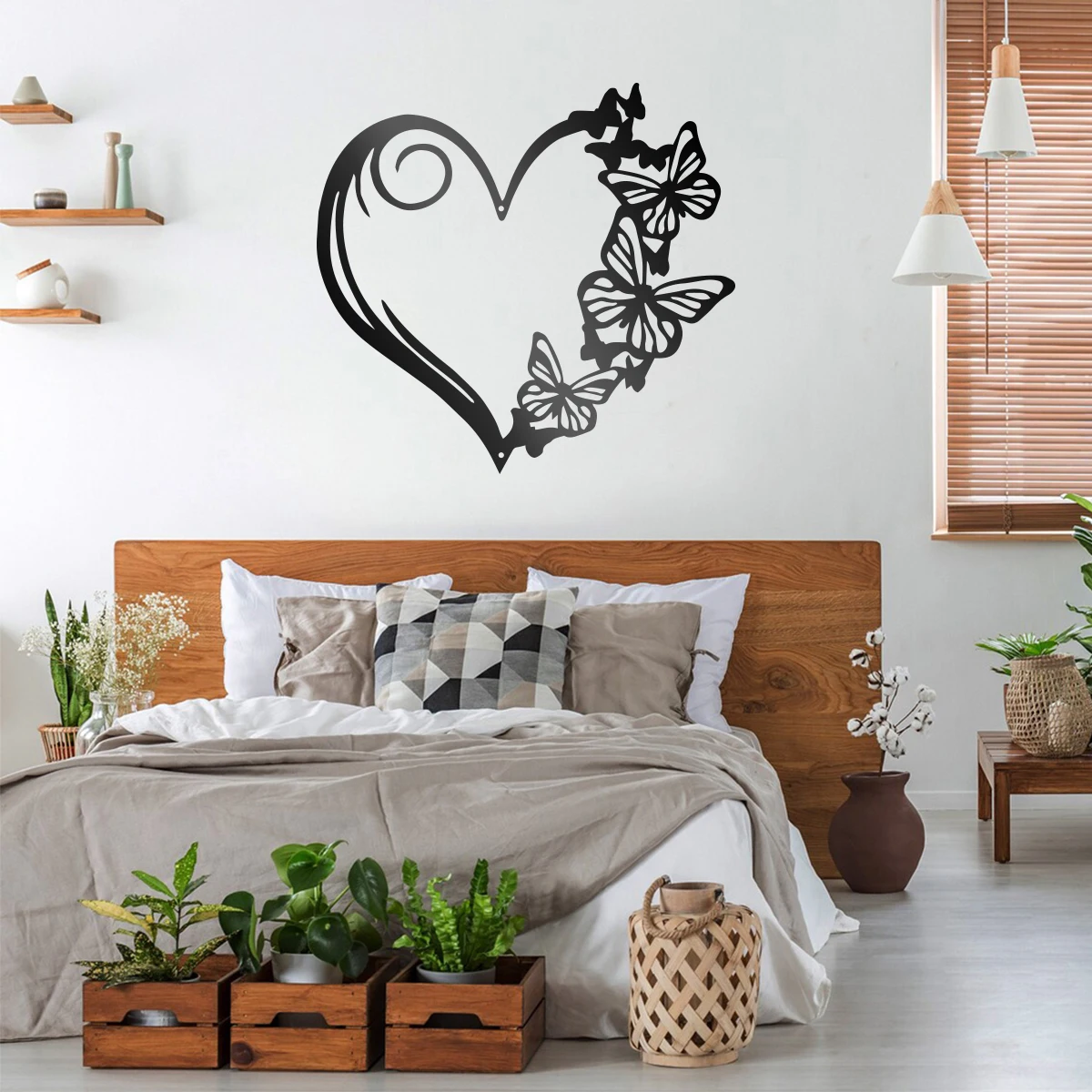 Heart-shaped butterfly Metal Hanging Wall Art Plaque Black Letter Silhouette Cafe Kitchen Dining Room Decoration Bar Pub Club